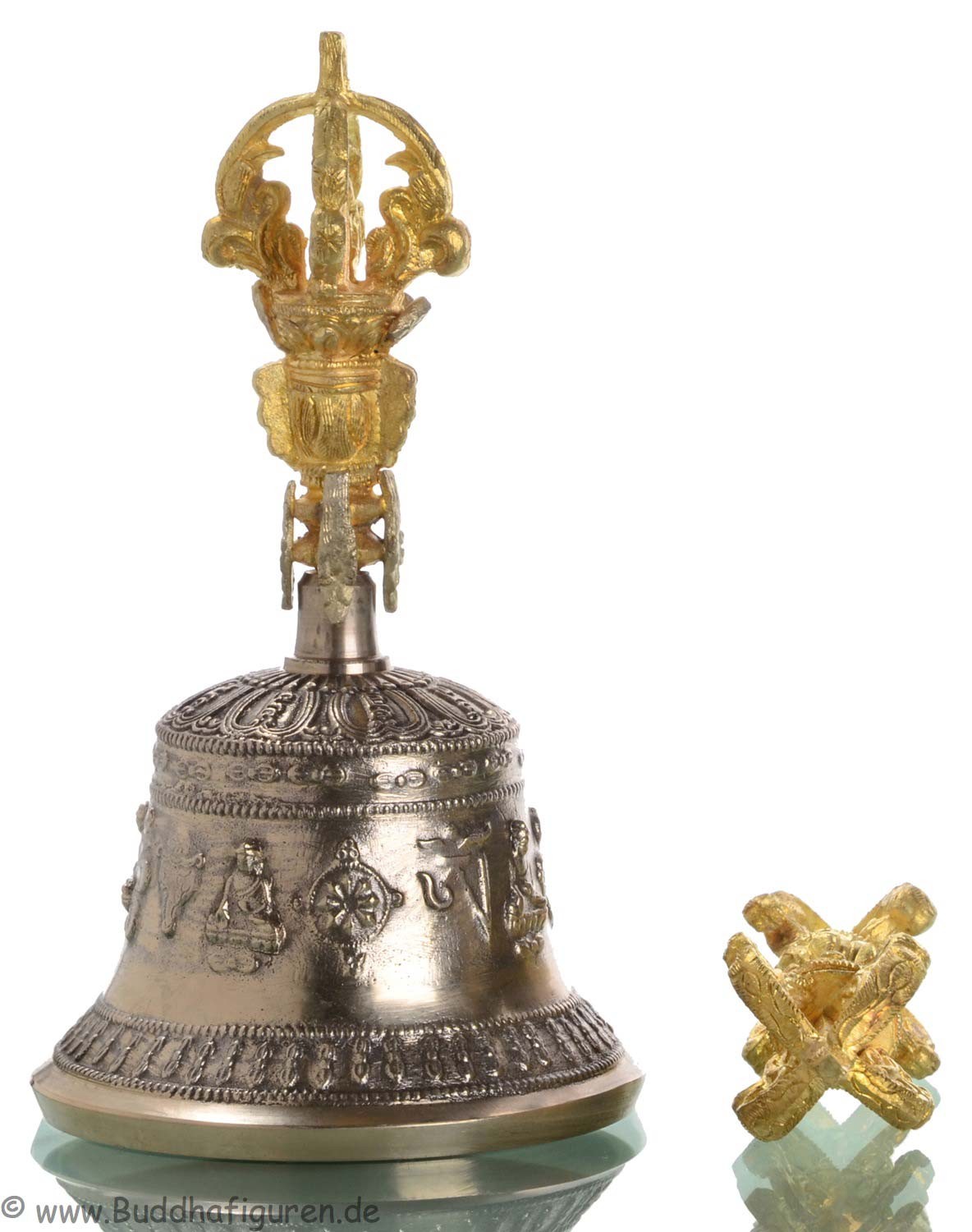 Tibetische Glocke Ghanta mit Dorje als Griff 18 cm Buddha Vajrayana Klangschale 