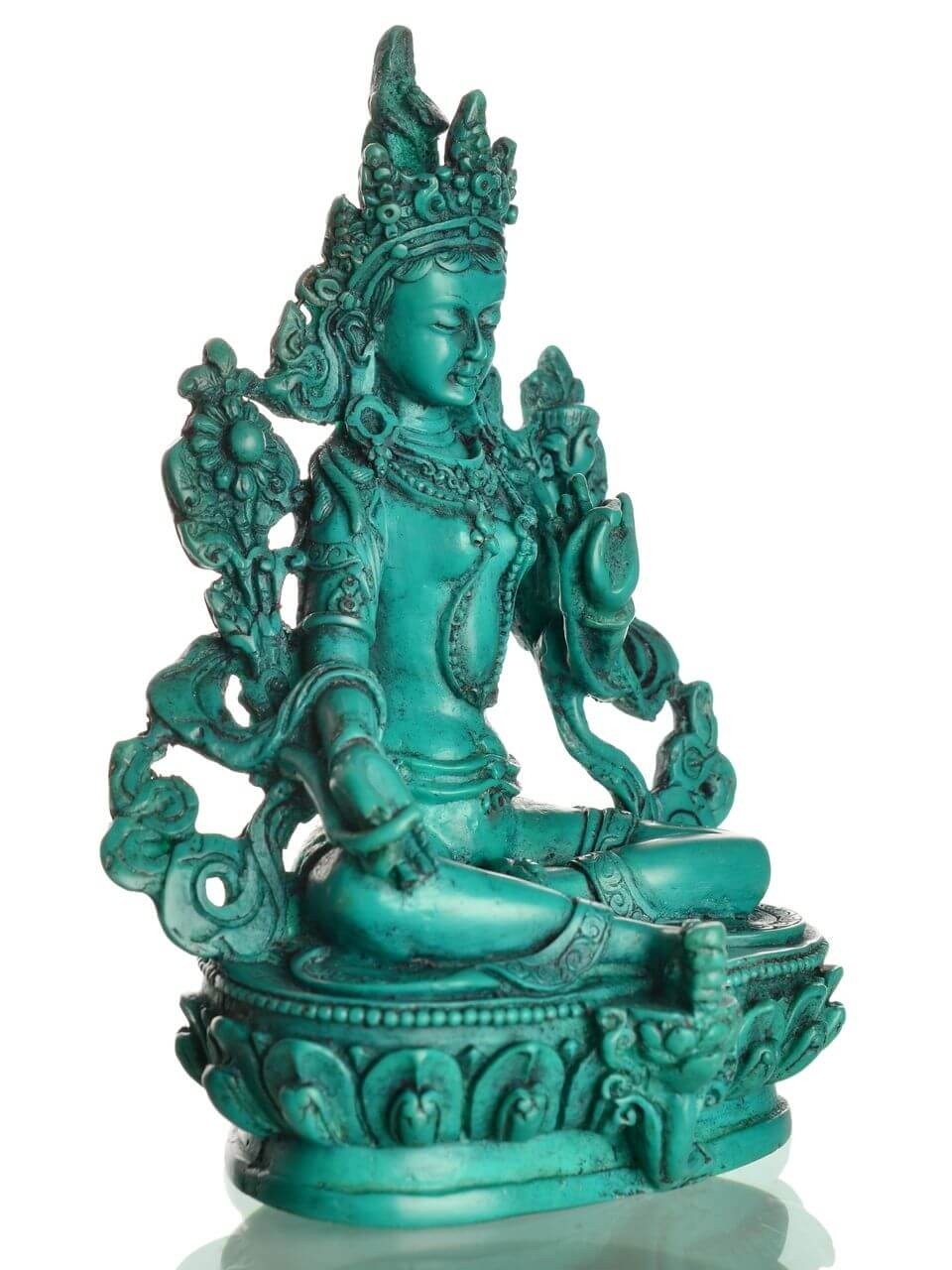 Handarbeit aus Nepal Grüne Tara Statue 15 cm Resin Gießharz türkisBuddha