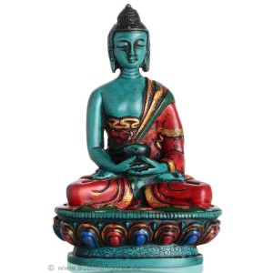 Amitabha Buddha Statue Resin 11,5 cm türkis bemalt