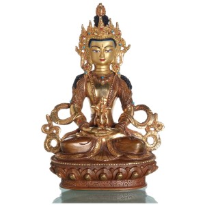 Amitayus 21 cm teil-feuervergoldet Buddha Statue