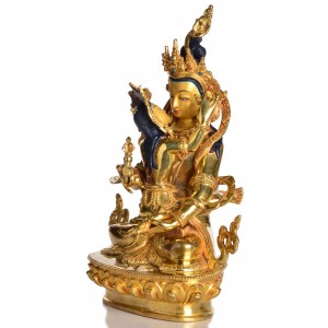 Vajrasattva Dorje Sempa in Vereinigung mit Vajragarvi Statue sitzende Position in der linken Seitenansicht