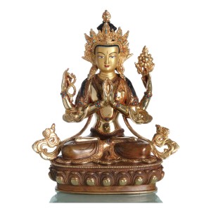 Avalokiteshvara Chenrezig 33 cm teilfeuervergoldet Buddha Statue