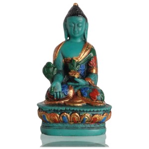 Akshobhya /Shakyamuni 9  cm Buddhastatue türkis  bemalt