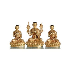 Tsongkhapa 3er Set vollfeuervergoldet 29,5 cm