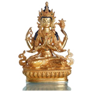 Avalokiteshvara Chenresig 22 cm vollvergoldet Buddha Statue 