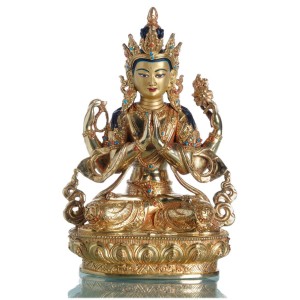 Avalokiteshvara - Chenresig 23 cm vollfeuervergoldet  Buddha Statue 2