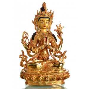 Avalokiteshvara Chenrezi 22,5 cm voll feuervergoldet Buddha Statue
