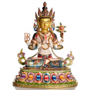 Avalokiteshvara Chenresig 40 cm vollvergoldet und bemalt Buddha Statue