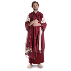 Meditationsschal Rohseide rot-weiß