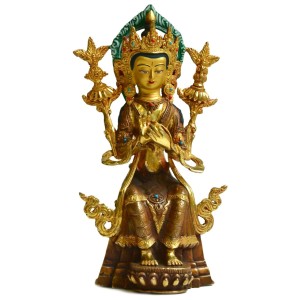 Maitreya Buddha Statue 24 cm teilfeuervergoldet