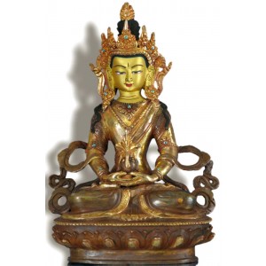 Amitayus 22 cm teil-feuervergoldet Buddha Statue