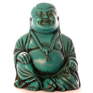 Lachender Buddha Statue 10 cm Resin türkis