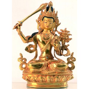 Manjushri 21 cm vollfeuervergoldet Buddha Statue