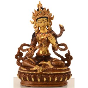 Saraswati Statue 15,5 cm teilfeuervergoldet