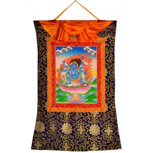 Thangka Mahakala handgemalt auf Leinwand gerahmt mit Tibeter-Brokat 58 x 85 cm 