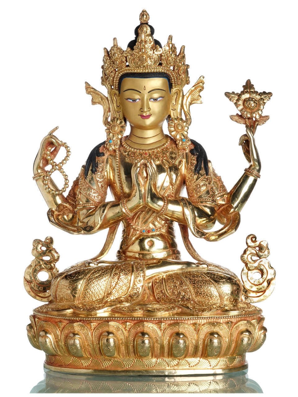 Avalokiteshvara - Chenresig 34 cm Buddha Statue vollfeuervergoldet