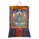Thangka Grüne Tara Green Tara Kunstdruck im tibetischen Brokatrahmen 98cm x 61cm