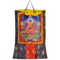 Thangka Shakyamuni Buddha Gautama Kunstdruck Mandala Brokatrahmen 63 x 105 cm 